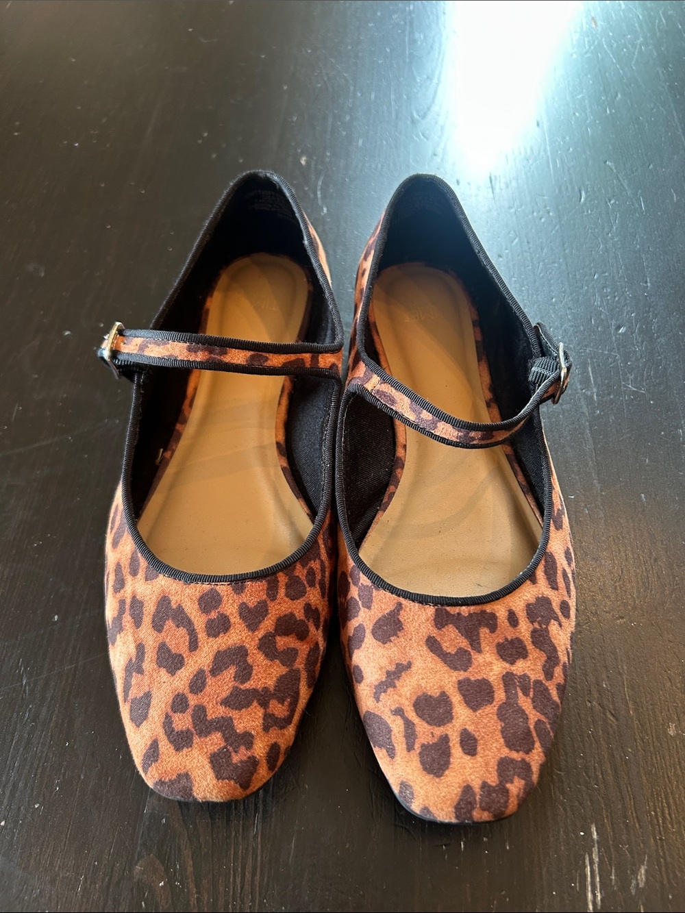 Time and Tru Leopard Print Mary Jane Flats - tan and black